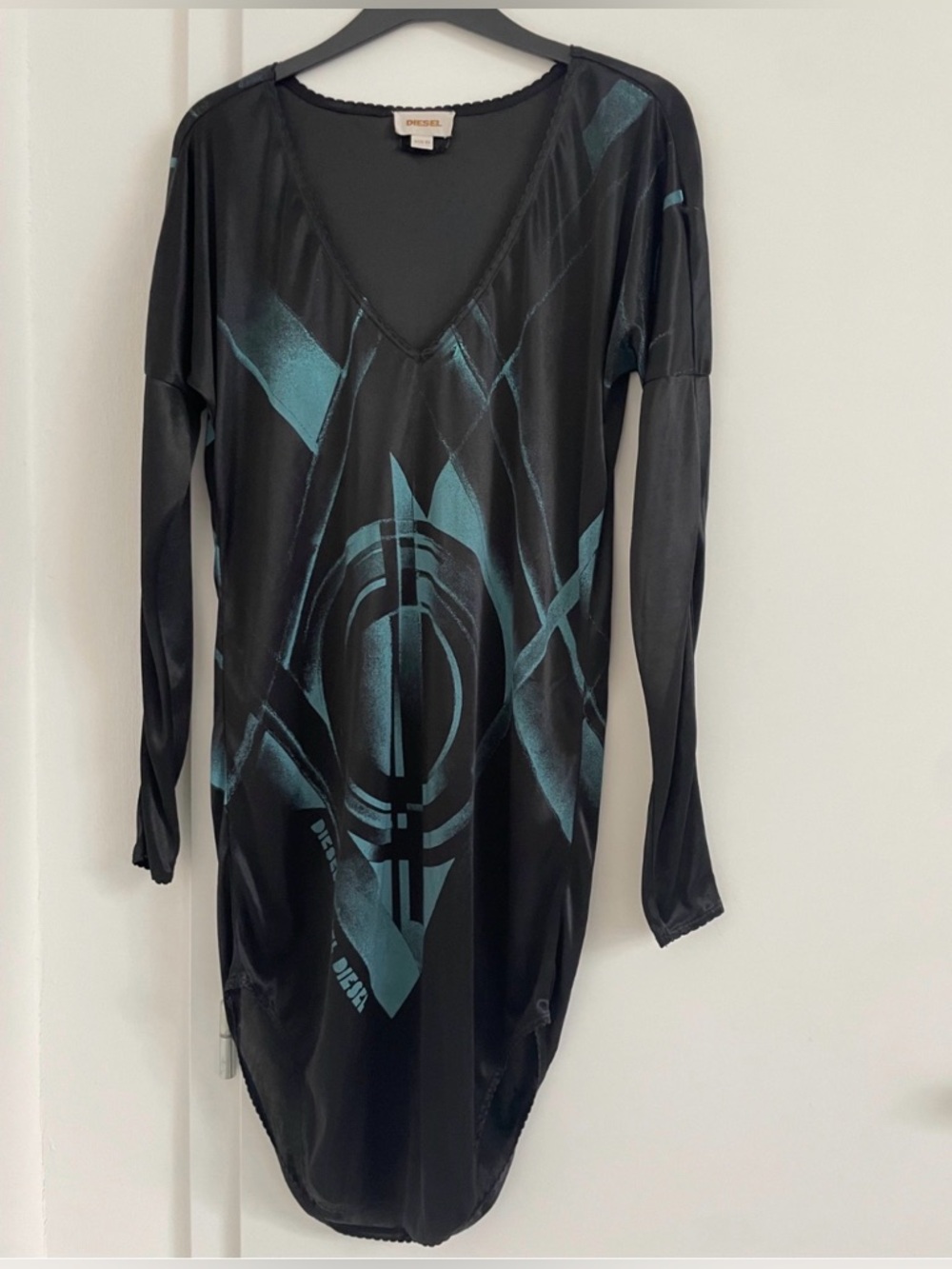 Diesel Black Dress with Teal Geometric Print